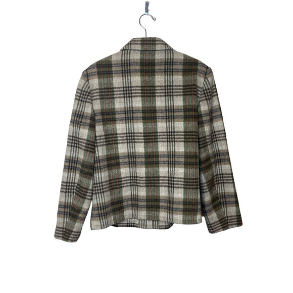 Evan Picone Vintage Wool Blend Field Shirt Petite* Medium 8 Plaid Green Tan - Picture 2 of 8